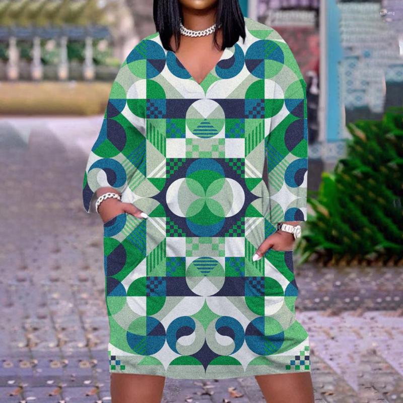 

Casual Dresses Vintage Color Symmetrics 3D Print Pockets Women Fashion Long Sleeve Dress Bohemian V-Neck Sexy Girl Female Midi, Lqrev4f15h20220312v