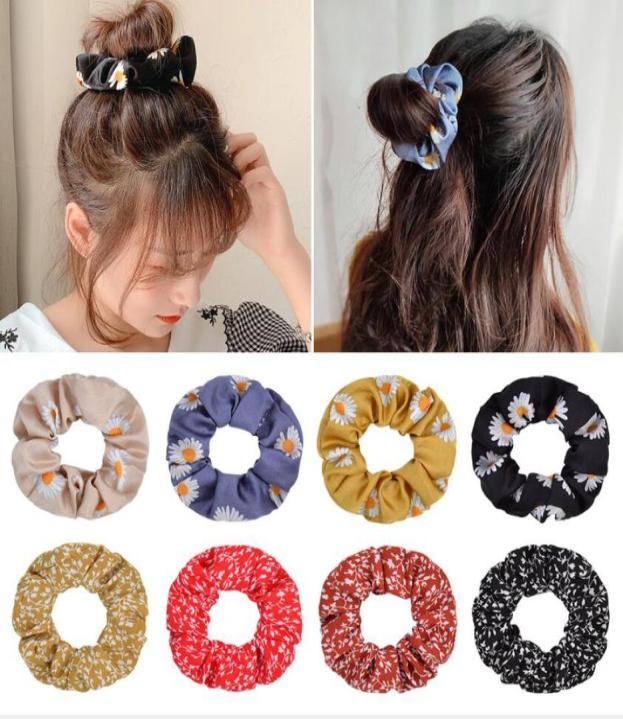 

Women039s silk Flower Hair Scrunchies Hair Bow Chiffon Ponytail Holder Small daisy fat intestines silk hair circle 10 colors7454390, Red