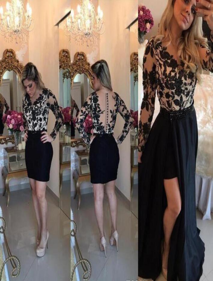 

2019 Cocktail Dress Lace Appliques Long Sleeves Semi Club Wear Homecoming Graduation Party Gown Plus Size Custom Made8368898, Navy blue