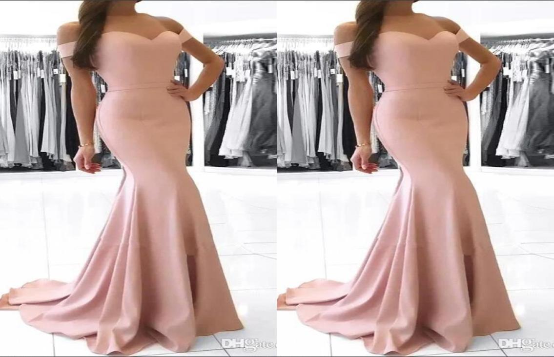 

Vestidos Elegant Pink Evening Dresses Mermaid Off the Shoulder Satin Prom Dresses Long Evening Gowns Cheap Bridesmaid Dresses BM098917292, Red