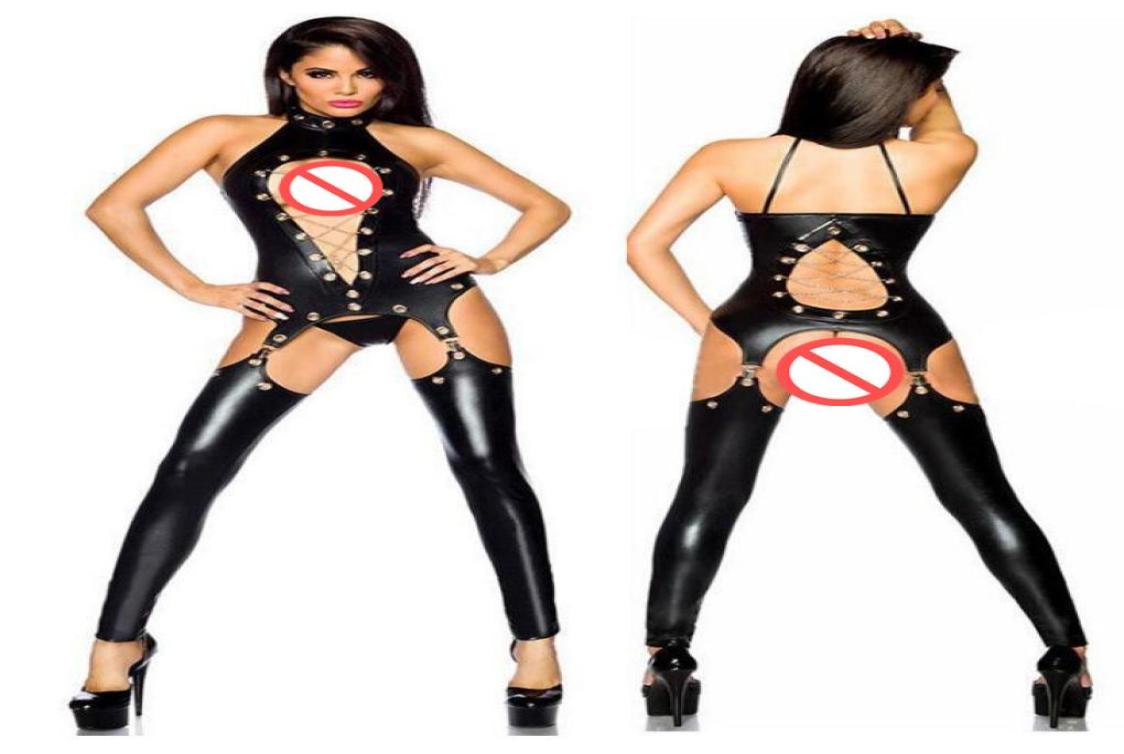 

Sexy Lingerie Black PVC Wet Look Faux Leather Vinyl Jumpsuit Playsuit T781724818