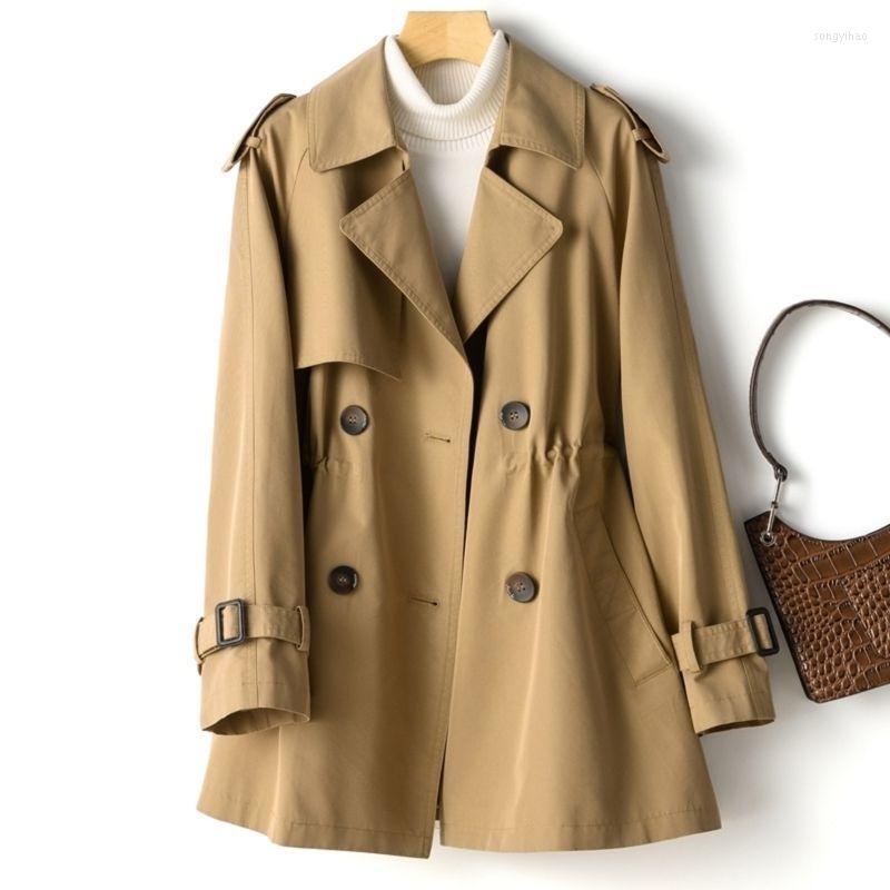 

Women's Trench Coats Solid Women Autumn Vintage 2023 Turn-Dwon Long-Sleeved Belt Double Breasted Straight Elegant Office Lady Outwear, Khaki