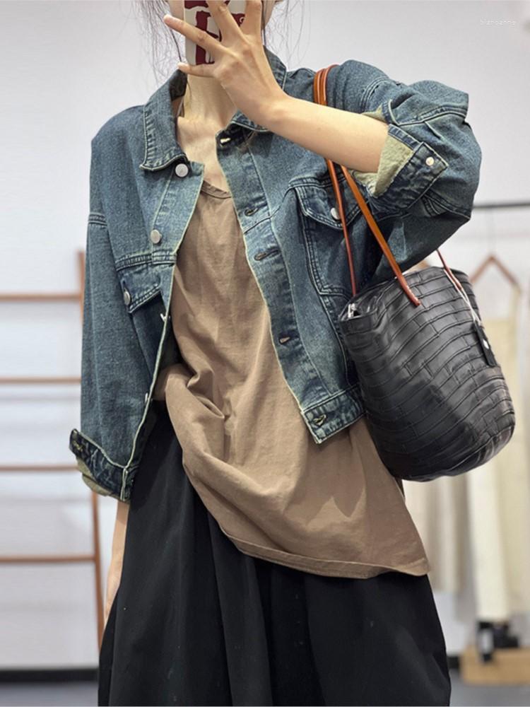 

Women's Jackets 2023 Spring Women Casual Short Denim Turn-down Collar Button Tops Ladies Fashion All-match Coat, Blue
