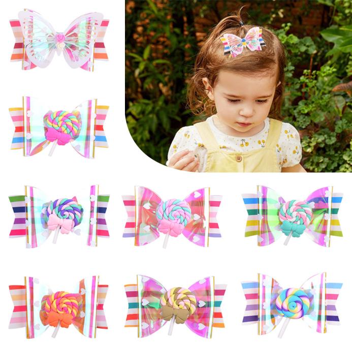 

35 Inch Rainbow Butterfly Princess Hairgrips Hair Bows Clip Dance Party Bow Hair Clip Girls Accessories A3567717390, Multi-color