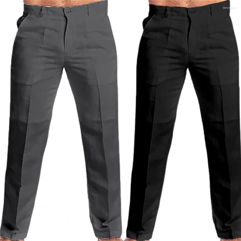

Men's Pants Cotton Linen Male Breathable Solid Color Leg Leisure Trousers Streetwear, Beige