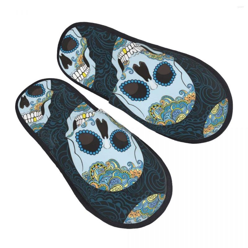

Slippers Gothic Sugar Skulls Slipper For Women Men Fluffy Winter Warm Indoor, Black
