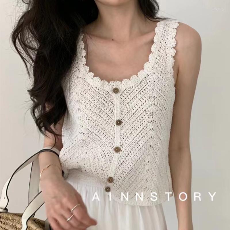 

Women's Tanks Spring And Summer Knitted Vest Sleeveless Button-down Daily Casual Short, 56youkou