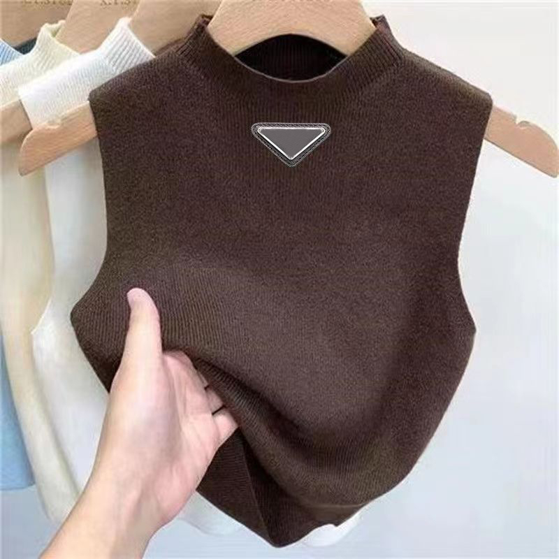 

Luxury women's tops knits sweater autumn black and white tees spring fall loose Letter round neck pullover knit waistcoats sleeveless vest top waistcoat jumper