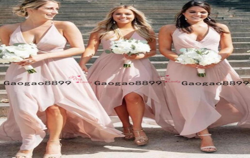 

2019 American Grecian hilo Long Chiffon Summer Beach Party Bridesmaid Dresses halter v neck Simple Maid Of Honor Dress custom mad4844977