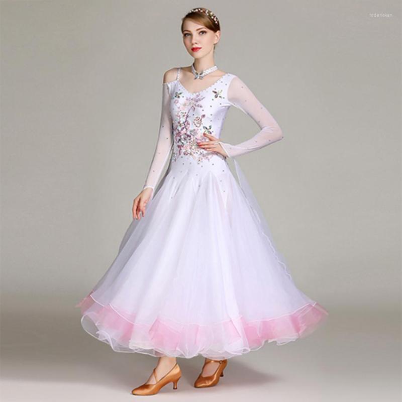 

Stage Wear Waltz Ballroom Competition Dress Standard Dance Performance Costumes Women Rhinestones High End Evening Gowns Embroidery, White
