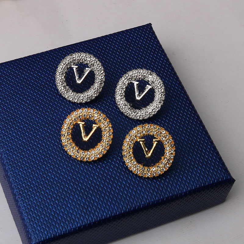 

Luxury Desigenr Brand Letter Stud Earring Golden Metal Chain Crystal Rhinestone Eardrop Geometric Round Womens Jewelry Earrings Earloop