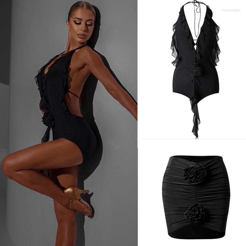 

Stage Wear Latin Dress Black Sexy Competition Salsa Samba Rumba 2346, Black leotard