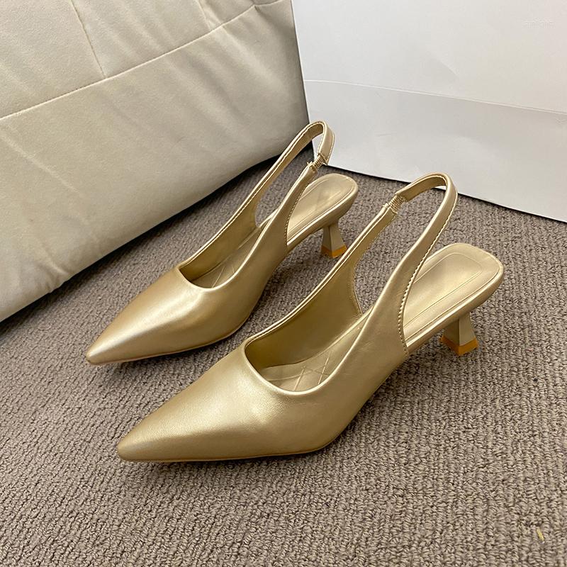 

Dress Shoes Women's Sandals Leather Slingbacks Pointed Toe Block Mid Heels Pumps Buckle Ladies Fashion Spring Autumn, Black