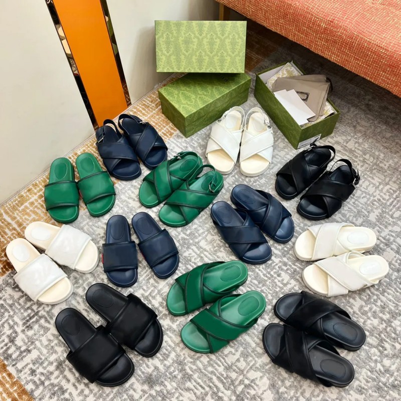 

Double Letter G summer brand shoes cross strap thick bottom men slippers Women sandals interlocking G leather rubber sole platform sandal Flops slides size 35-45, Cfgu627-10