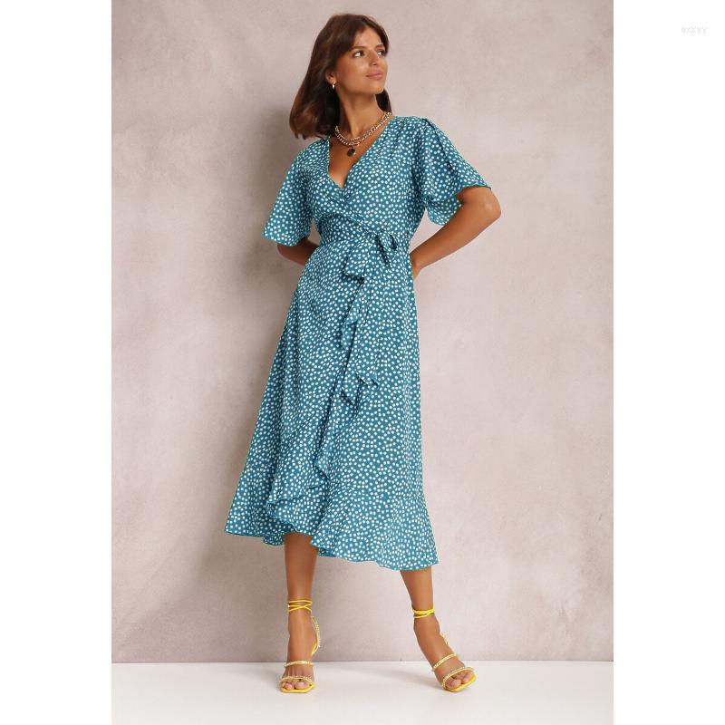 

Casual Dresses Female Floral Dress Spring Summer Holiday Style Green Women Beach Ruffles Split Irregular Ladies Clothes, 4431 green