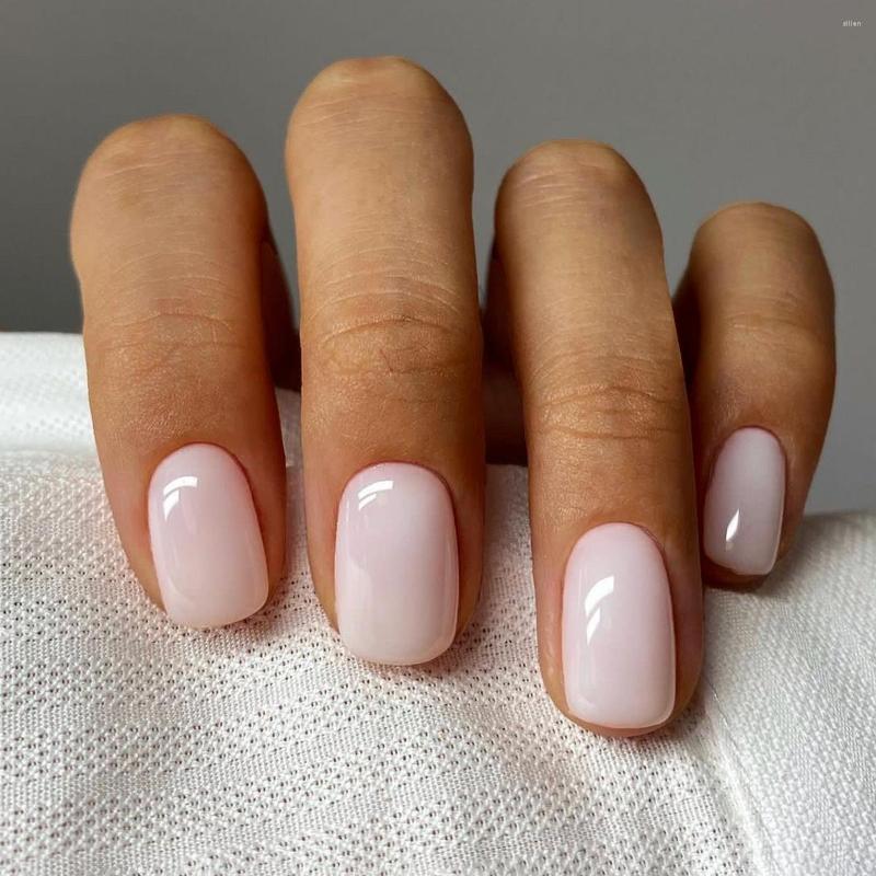

False Nails 24pcs Simple French White Square Head Fake Short Press On Detachable Full Cover Natural Nail Tips, Only fake nails