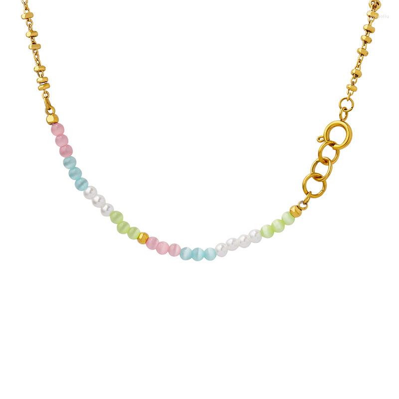 

Chains Opal Bohemian Necklace For Women Trend Accessories Imitation Pearl Stainless Steel Neck Chain Girls