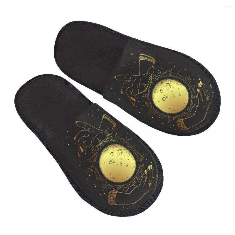

Slippers Old Full Moon With Light In Hands Slipper For Women Men Fluffy Winter Warm Indoor, Black