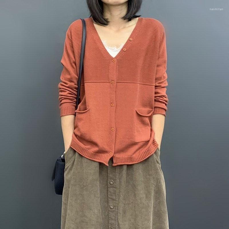 

Women' Knits Women Knitted Cardigan Sweater Fashion Spring Autumn Long Sleeve Loose Coat Casual Button V Neck Solid Female Tops 2023 Y4, Huang