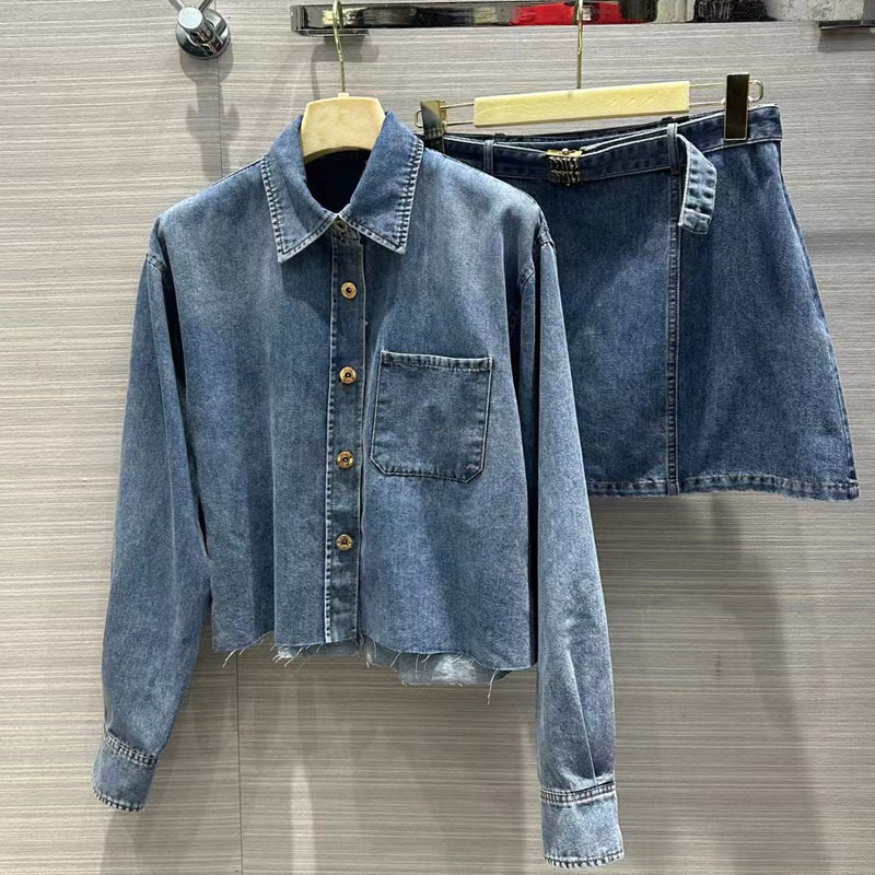 

Super Qaulity Designer Women's Two Piece Pants jeans jacket Denim clothing for woman, Light sky blue