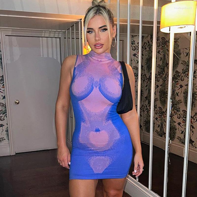 

Casual Dresses 2023 Women' Winter Fashion Printed Slim Round Neck Sleeveless Sheath Dress Wholesale, Blue