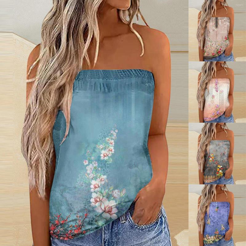 

Women's Tanks Sexy Strapless Tube Top Women Casual Tops Pleated Elastic Chest Wrap Sleeveless Shirts Summer Vacation Loose Blouse Blusas, Pink