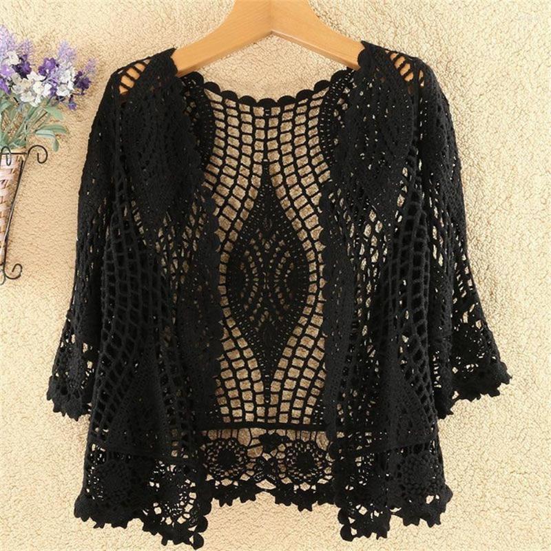 

Women' Knits Female Casual All-match Thin Ladies Coat Knitted Cardigan Jacket Women Spring Summer 2023 Hollow Shawl Short Sun-proof Tops, Green