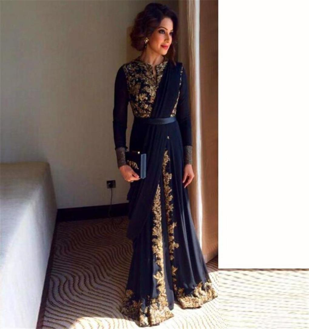 

Gold Emboridery Applique Beaded Abaya Dubai Chiffon Kaftan Arabic Prom Gown Black Long Sleeve Front Slit Evening Gown2887414, Light purple