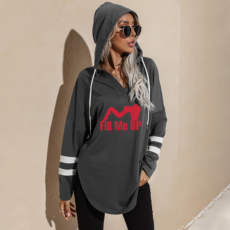 

Women  Jackets Fill Me Up Hoodie Winter V Neck Sexy Girl Print Pullovers Loose Hip Hop Sweatshirt Punk Streetwear Harajuku Women 230628