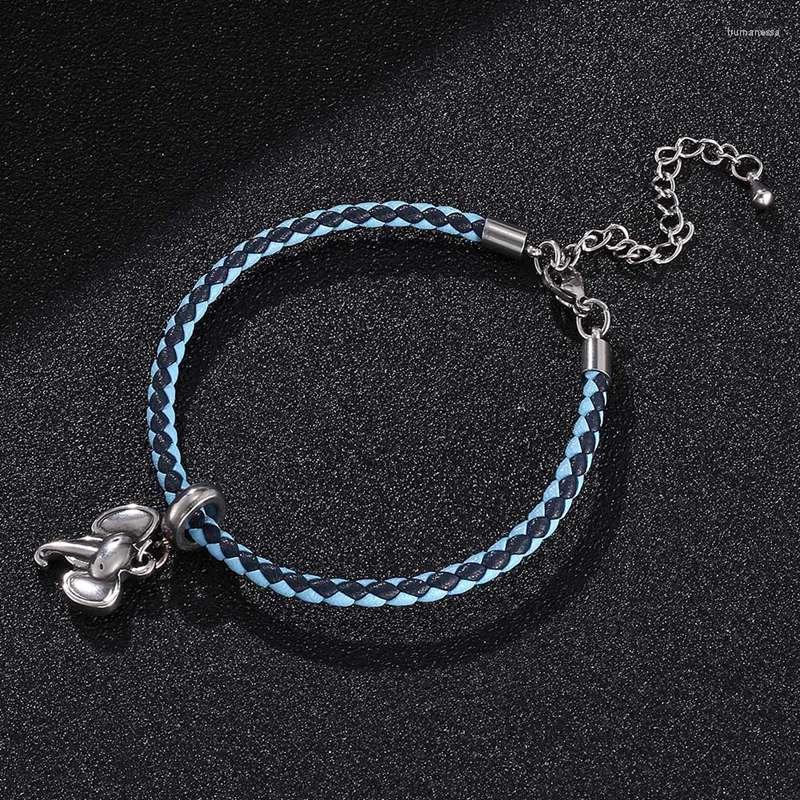 

Charm Bracelets Fashion Women Jewelry Blue Braided Leather Bracelet Animal Fruit Guitar Buddha Statue Pendant Length Adjustable FR0532