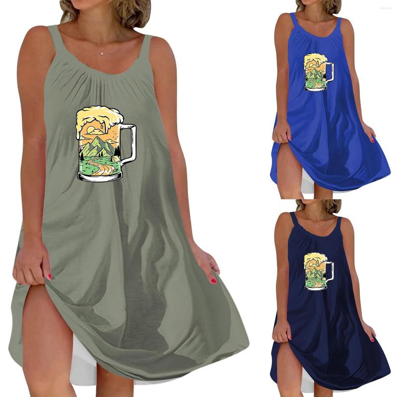 

Casual Dresses Women's Fashion Sexy Retro Beer Festival Printed Strap Dress Summer For Women Work, Blue