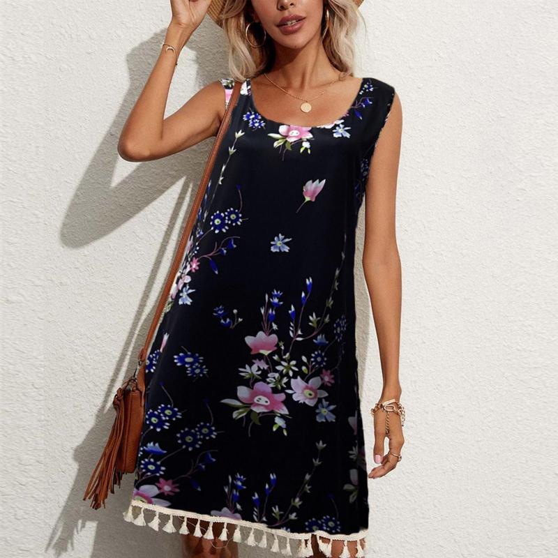

Casual Dresses Women Loose Chiffon Dress Floral Printed Vintage Summer Boho Beach Sexy Mini Short Clothing Drop, Purple