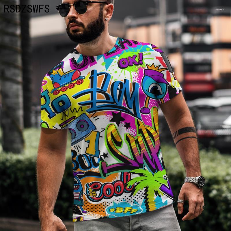 

Men's T Shirts Summer Fashion Top Graffiti Letters Cartoon Geometric Men's 3D T-shirt Street Painting Men Round Neck Tshirt Tops, Gra024
