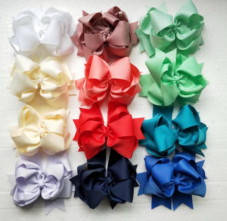 

100pcs Boutique 5 inch large Grosgrain ribbon hair Bows Clips Bowknot Infants hairbow Girls Birthday Party hair accessories HD34697056559, Multi-color