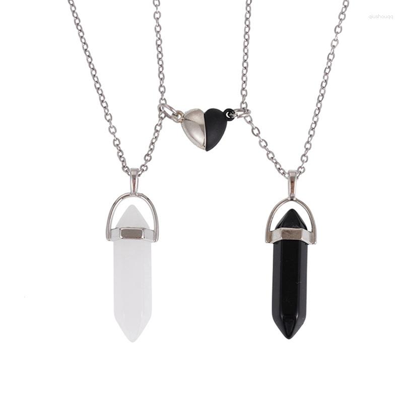 

Pendant Necklaces Natural Hexagon Stone Heart-shaped Magnetic Buckle Couple Necklace For Women Valentine's Day Gift Jewelry 2PCS/set