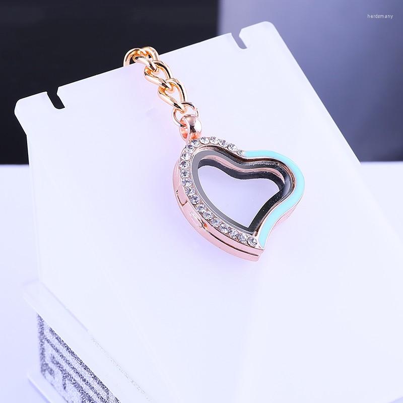 

Keychains Floating Locket Keychain Rose Black Heart Love Shape Charms Living Memory Rhinestones Glass For DIY