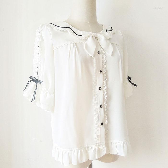 

Women's Blouses Short Sleeve Chiffon Shirt Ruffled Half Lolita Blouse, Black