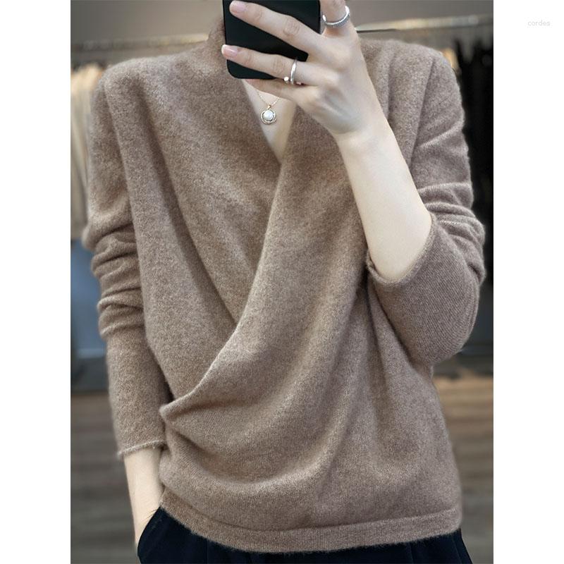

Women's Sweaters Autumn And Winter Big V-Neck Kimono Pure Wool Knitted Pullover Retro Fashion Loose Trendy Korean Version Rolled Top, Beige