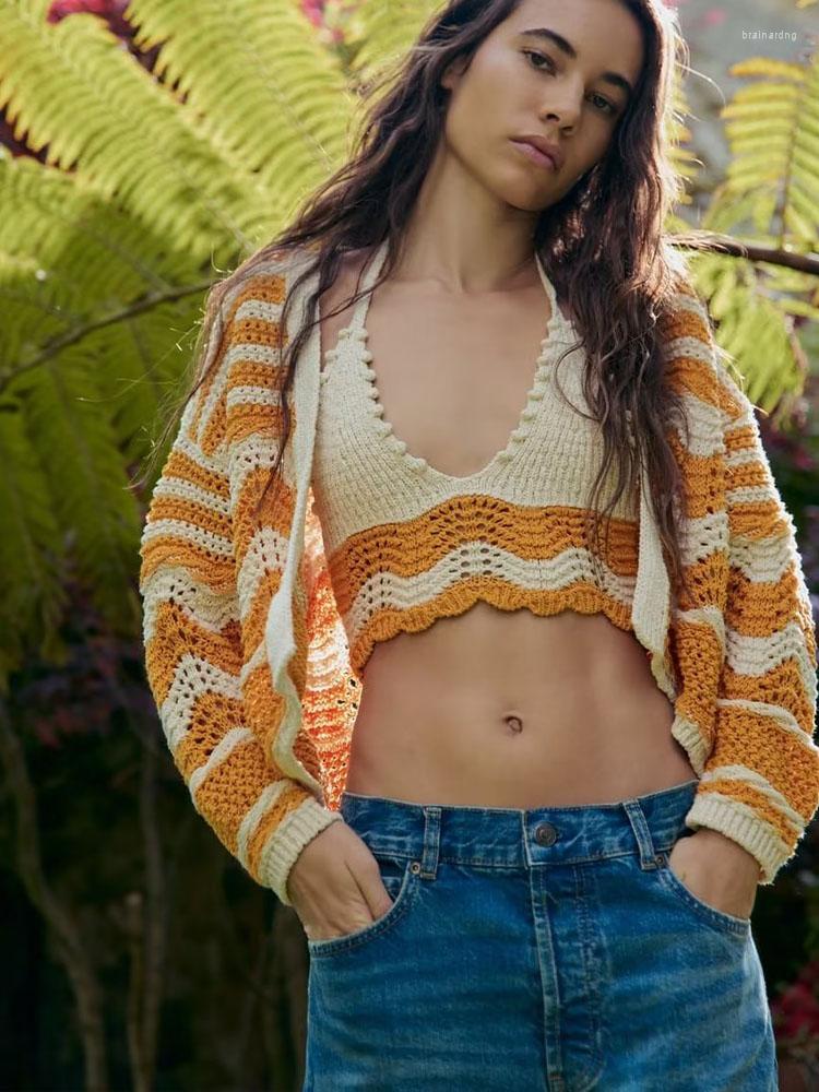 

Women' Knits 2023 Summer Fashion Long-sleeved Knitted Cardigan Jacket Sleeveless Strap Top Women' Clothing, Multicolor