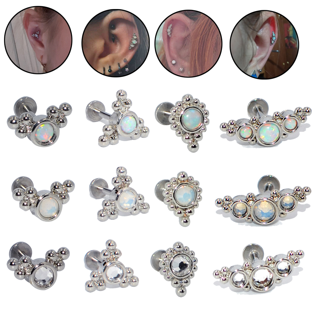 

Navel Bell Button Rings 12PCS G23 Steel Bar Opal Cluster Ear Tragus Helix Cartilage Snow Gem Earring Stud Labret Ring Piercing Jewelry16g 230628