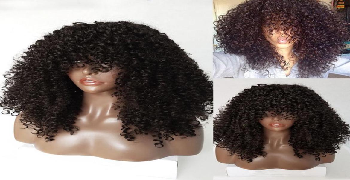 

Long Black Afro Kinky Curly Synthetic Lace Front Wigs with Bangs Brazilian Heat Resistant Fiber Curly for Fashion Women4015987