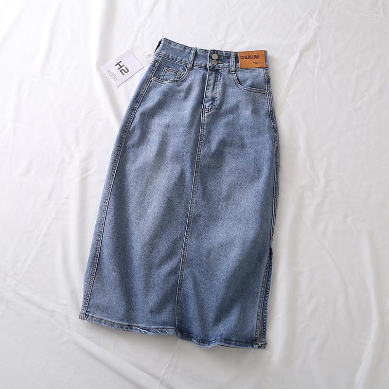 

Skirts Women Side Split Summer Spring Denim Korean Style Casual High Quality, Blue