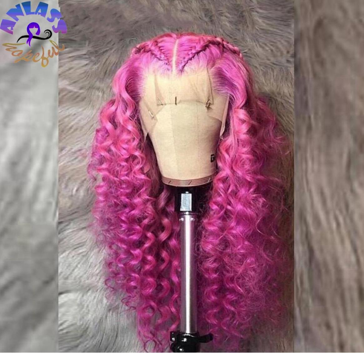 

Pink Color 180density HD Transparent Lace Front Wig Kinky Curly Lace Frontal Human Hair Wigs for Women Synthetic1756869, Auburn