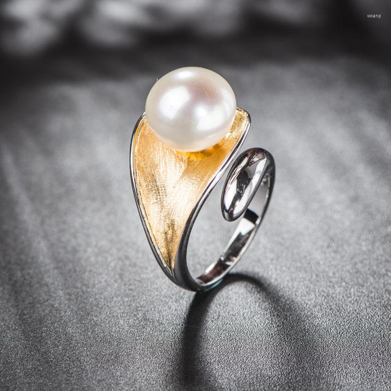 

Cluster Rings S925 Sterling Silver Ring Retro Thai Art Wholesale Jewelry Natural Freshwater Pearl Open Ended Women