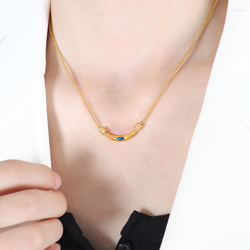 

Pendant Necklaces Minar Charms Natural Stone Agate Tigereye Lapis Smile Geometric Women 18K Gold Plated Stainless Steel Choker