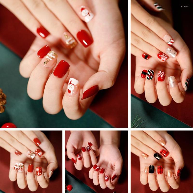 

False Nails Short Christmas Fake Press On 24pcs Cute Snowman Pattern Removable Wearable Full Cover Nail Items, Jp1281