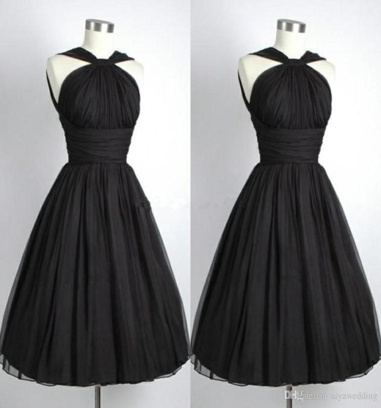 

Black Graduation Dresses Under 100 Vintage Party Dress ALine Halter Chiffon Pleated Short Cocktail Dresses For Graduations5530974, Silver