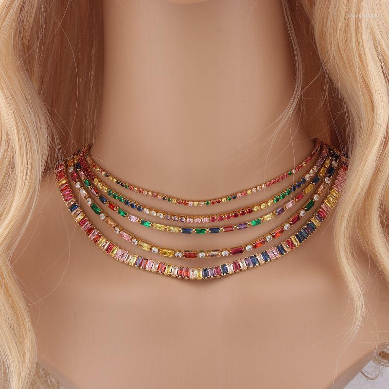 

Chains Luxury Women Necklace Cubic Zirconia 18K Gold Elegant Colorful Charm Choker Tennis Chain For Jewelry Accessories