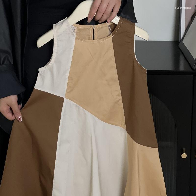 

Girl Dresses Korean Children's Clothing 2023 Spring And Summer Girls' Color Matching Sleeveless Vest Dress Baby, Dark brown
