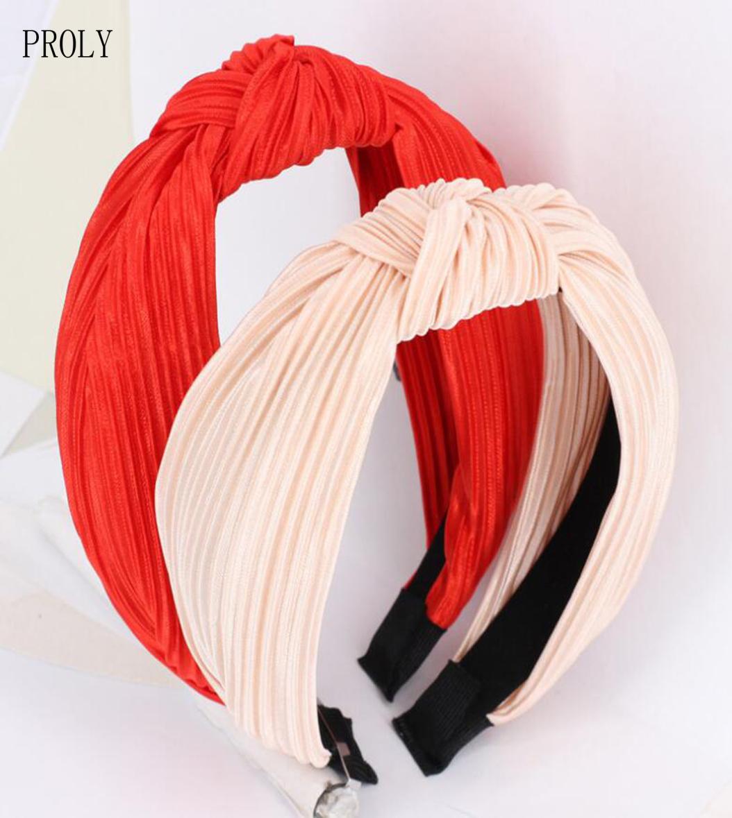 

New Summer Hairband For Women Classic Solid Fold Stripes Headband Soft Casual Headwear Center Knot Hair Accessories8685804, Red